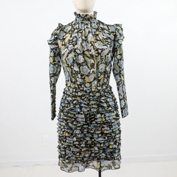 Robert Rodriguez 2 Silk Cotton Print Ruffle Dress - Picture 2 of 14